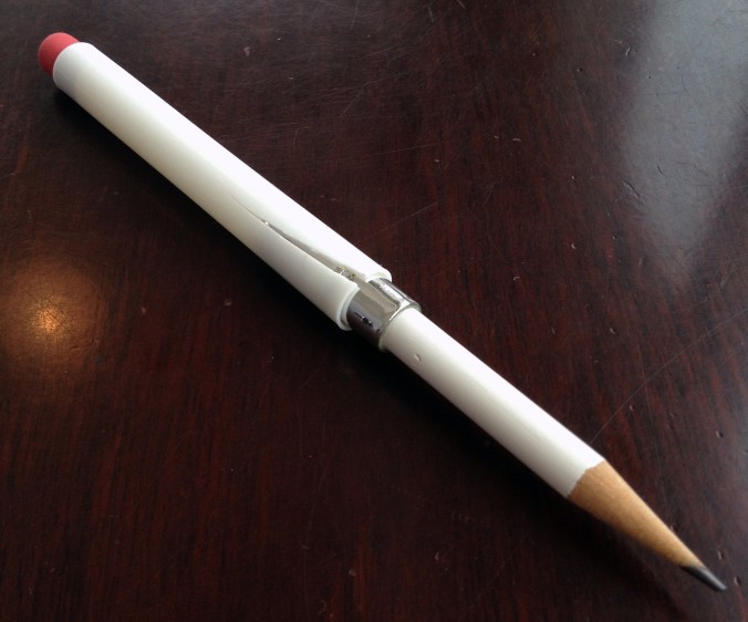 The pencil won't stay in the sheath, unless you push it. And that will break the plastic.