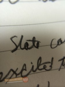 Closeup of Palomino Blackwing 602 writing in Blackwing Slate