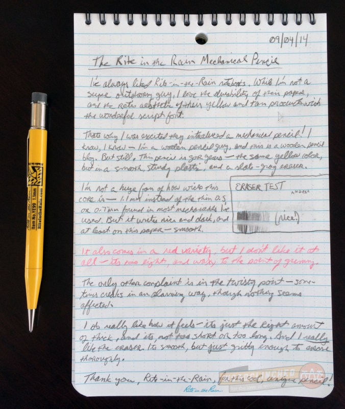 Rite in the Rain mechanical pencil test