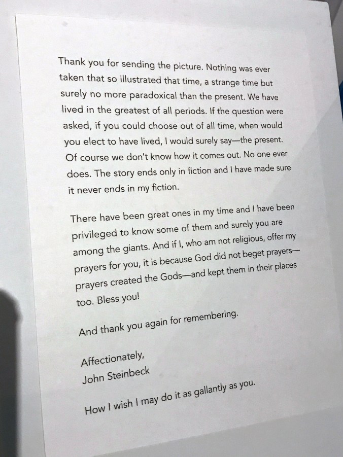 A transcript of Steinbeck's letter to Lange.